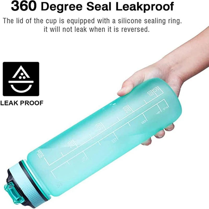 Botella de agua portátil de 1 litro con pajita, botella de agua deportiva motivacional, botellas a prueba de fugas para beber, jarras de Fitness para viajes al aire libre