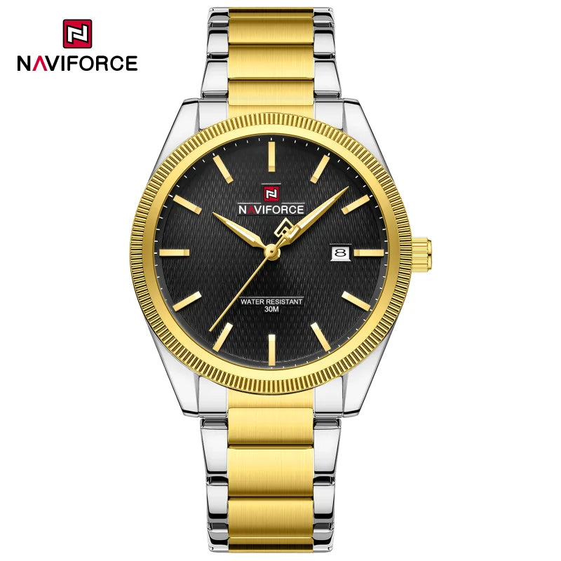 Reloj de cuarzo deportivo de lujo NAVIFORCE con calendario luminoso, reloj de pulsera para hombre de acero inoxidable resistente al agua 3ATM