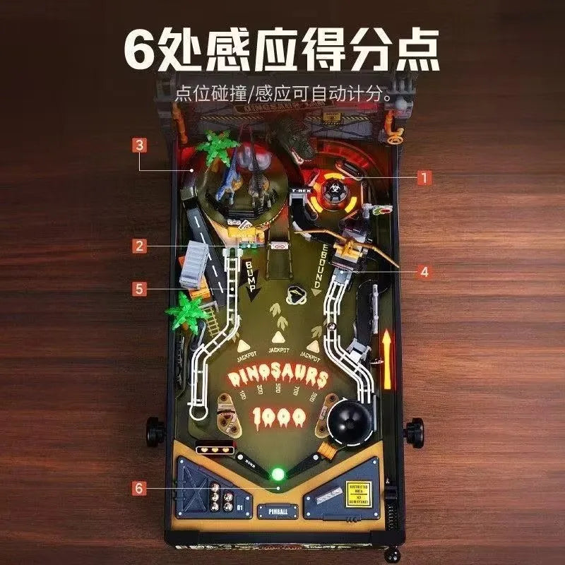Máquina de pinball con temática de dinosaurios, modelo de madera para ensamblar, con luces y efectos de sonido, juego de arcade para escritorio, rompecabezas 3D, regalo coleccionable.