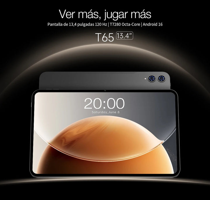 TECLAST T65 Tablet 13,4 Pulgadas Android 16 120 Hz Pantalla IPS FHD 1200P 4G LTE Unisoc T7280 Octa-Core 8 GB+12 GB 20 GB RAM 128 GB ROM 8000 mAh Widevine L1 Netflix Tablet con SIM Card WiFi Bluetooth 5.0 GMS Google Play GPS