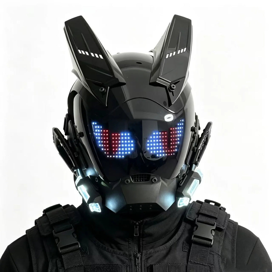 Máscara de casco LED de estilo cyberpunk con pantalla integrada, controlable mediante aplicación, diseño tecnológico de cobertura total para Halloween, fiestas de disfraces, festivales de música.