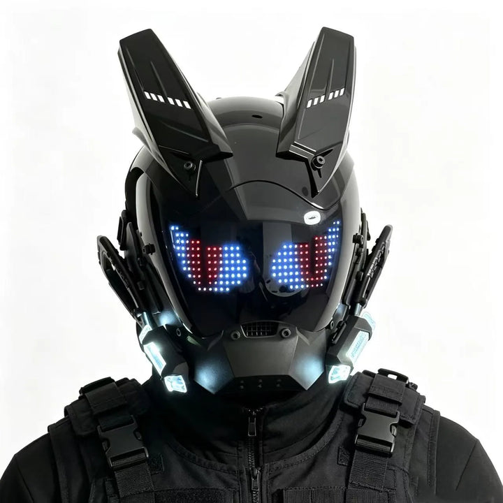 Máscara de casco LED de estilo cyberpunk con pantalla integrada, controlable mediante aplicación, diseño tecnológico de cobertura total para Halloween, fiestas de disfraces, festivales de música.