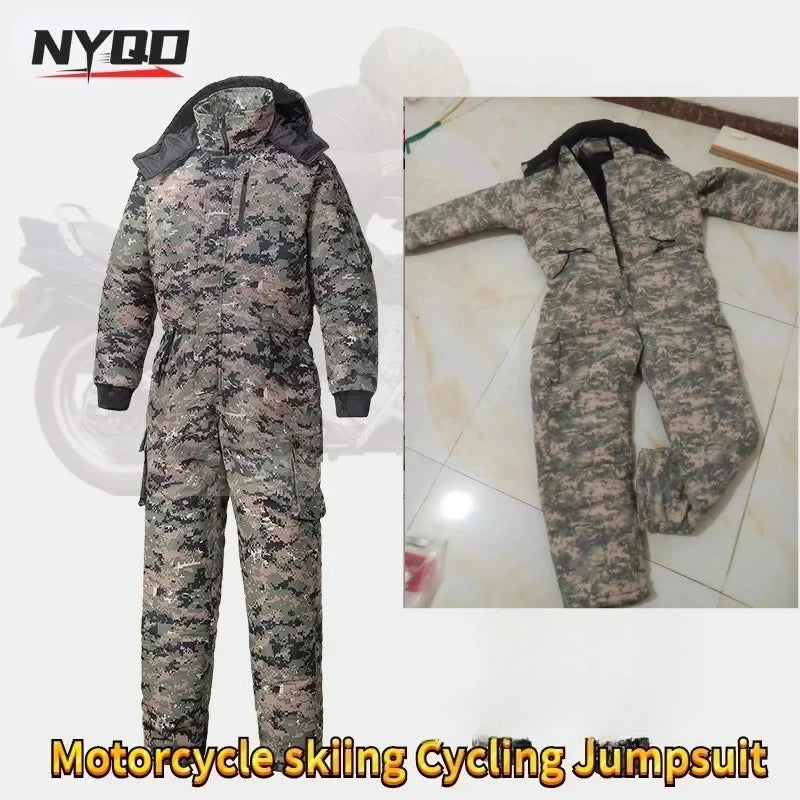 Mono impermeable de invierno para hombre y mujer, Parka de esquí de una pieza, mono, chaqueta de camuflaje para deportes al aire libre, monos cálidos con capucha