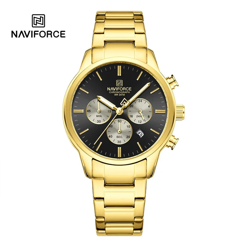 NAVIFORCE Men's Watch Quartz Calendar 3ATM Water Resistant Date Display Steel Band Fashionable Sports Luxury Wristwatch NF8076
