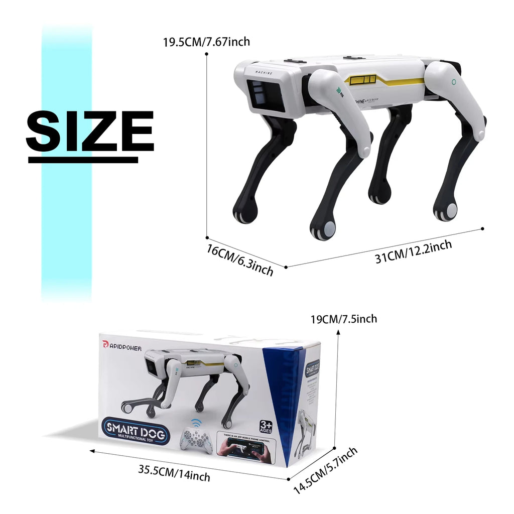 Perro robot a control remoto con clip de saludo, inteligencia artificial (IA), sistema dual, programación por aplicación y juguete robot de acrobacias