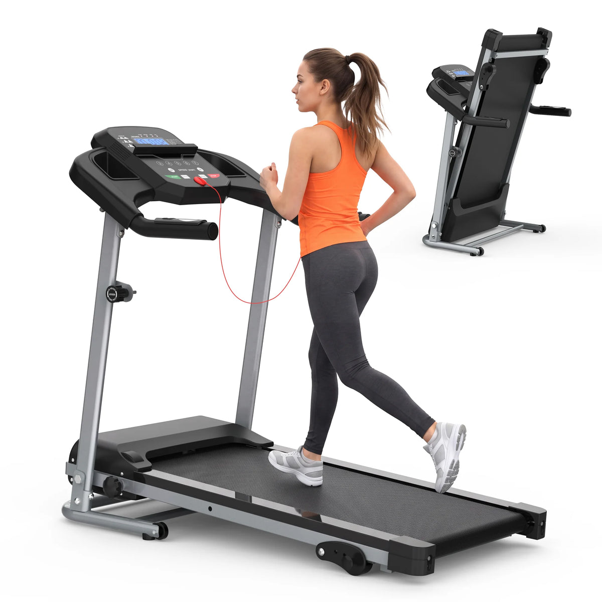 Caminadora plegable de 2,5 HP con inclinación, caminadora eléctrica compacta con asas para el hogar, máquina para correr portátil, pantalla LED, 3 modos de trabajo, cinturón antideslizante que absorbe los golpes, capacid