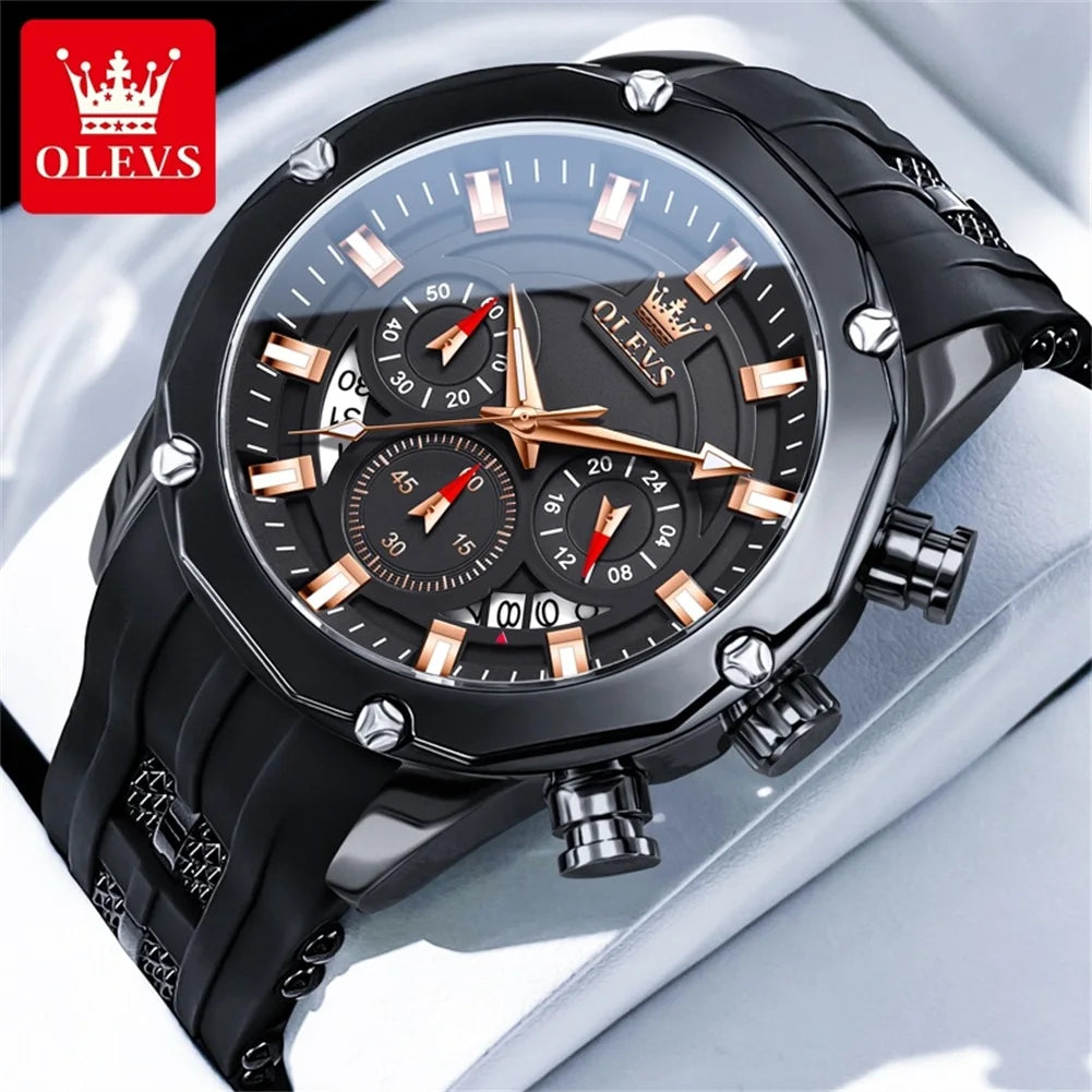 Reloj para hombre OLEVS original con correa de silicona, reloj de pulsera de cuarzo multifunción para hombre, cronógrafo deportivo de moda, reloj resistente al agua 9991