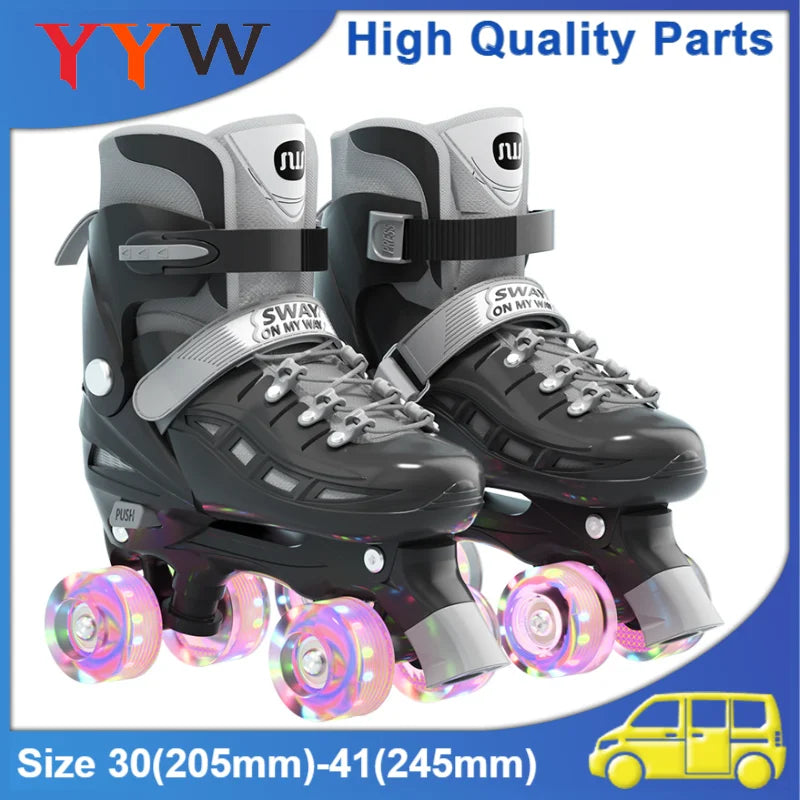 2025 patines de doble fila para niños y niñas, zapatos de Skate de 4 ruedas para principiantes, patinaje al aire libre, zapatillas Quad, tamaño ajustable 30-41