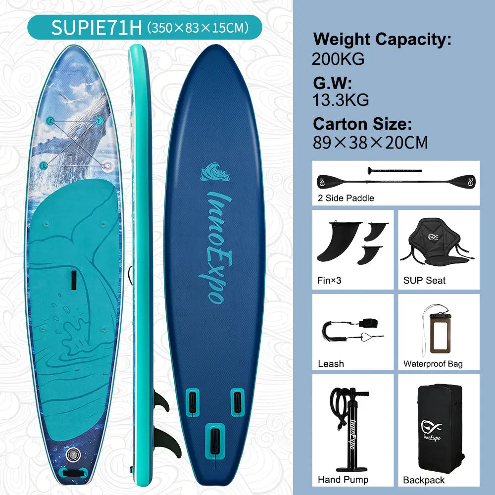 Tabla de Paddle Surf Inflable InnoExpo de 350 cm, Tabla de Surf, Tabla de SUP, Antideslizante, para Deportes Acuáticos, Tabla de Paddle Surf ISUP
