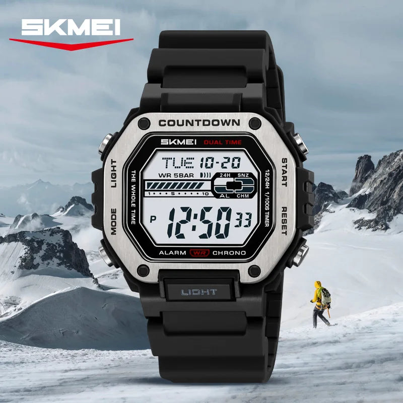 SKMEI 2522 New Digital Countdown Sports Watch for Men LED Chrono Military Waterproof Mens Wristwatches Alarm Clock Montre Homme