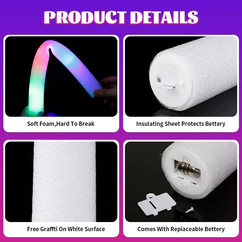 20/30/60 Uds. Barras luminosas LED a granel coloridas RGB barra de espuma brillante tubo de animación luz oscura para suministros de fiesta de boda de cumpleaños de Navidad