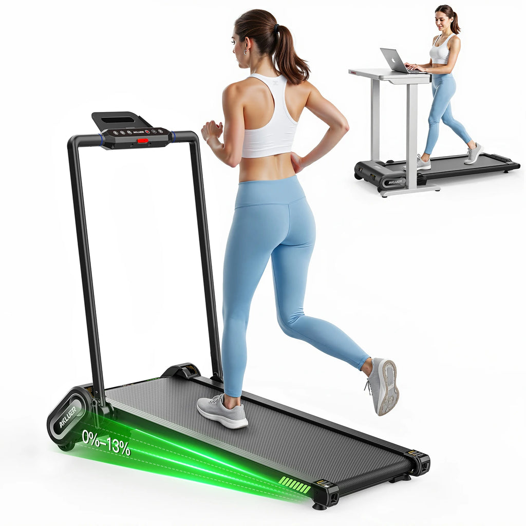 Caminadora Plegable AKLUER con Inclinación Automática de 6 Niveles, 6 en 1 para Debajo del Escritorio, 2.5HP, Capacidad de 330LBS, Pantalla LED y Control Remoto, para el Hogar