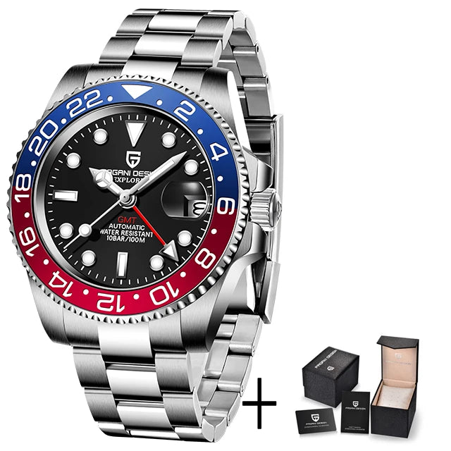 Nuevo reloj mecánico de lujo para hombre PAGANI DESIGN 2025, reloj GMT de acero inoxidable, cristal de zafiro de marca superior para hombre PD-1662