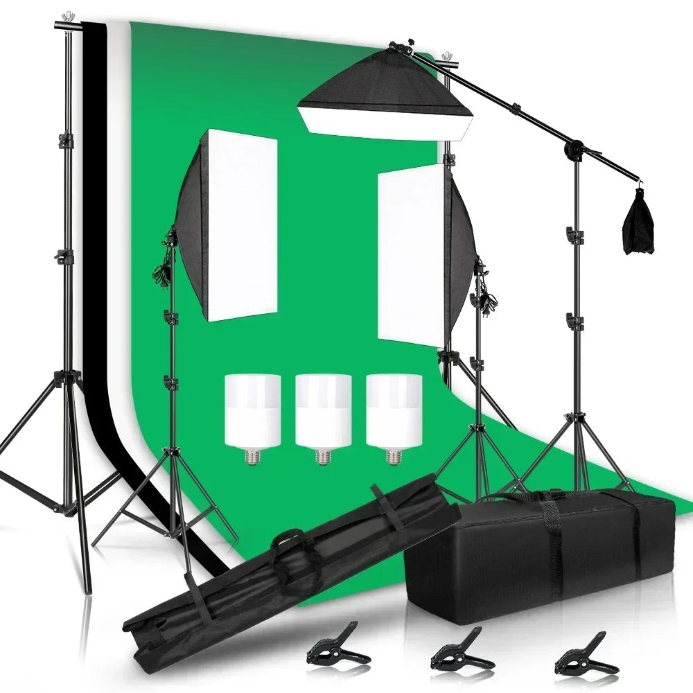 Kit de iluminación para fotografía, fondo fotográfico de 2,6x3M, fondos de muselina, Softbox, paraguas, Reflector y soporte de luz para estudio fotográfico