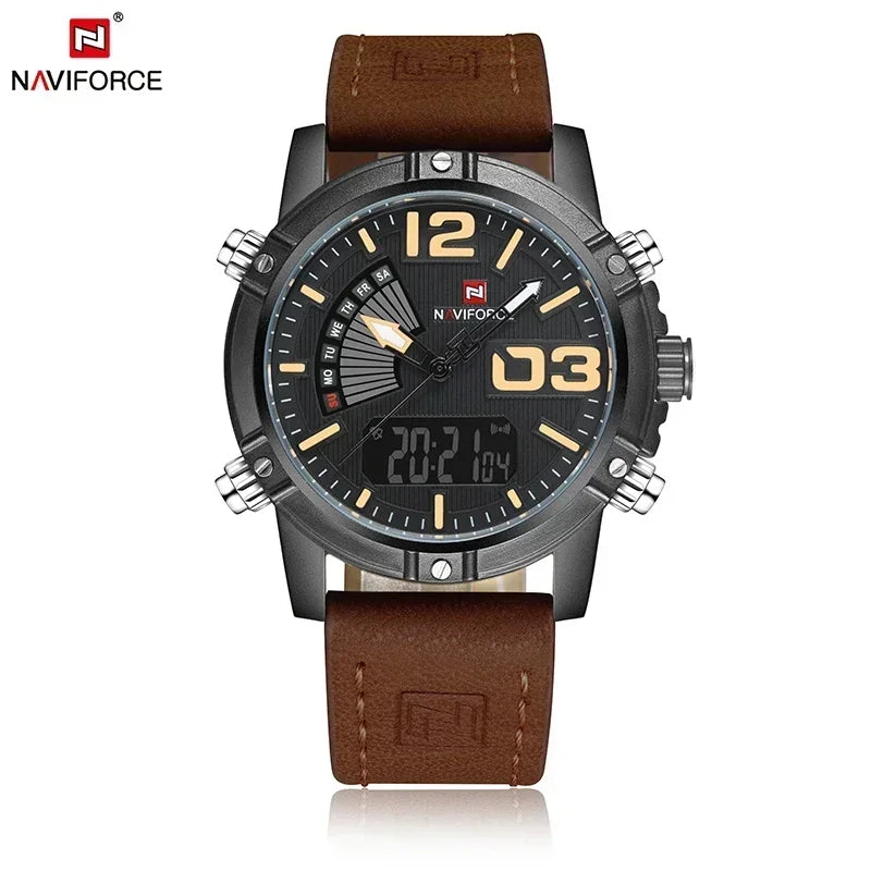 Reloj de cuarzo y digital para hombre NAVIFORCE, nuevo, con doble pantalla, multifunción, luz LED nocturna, deportivo e impermeable.