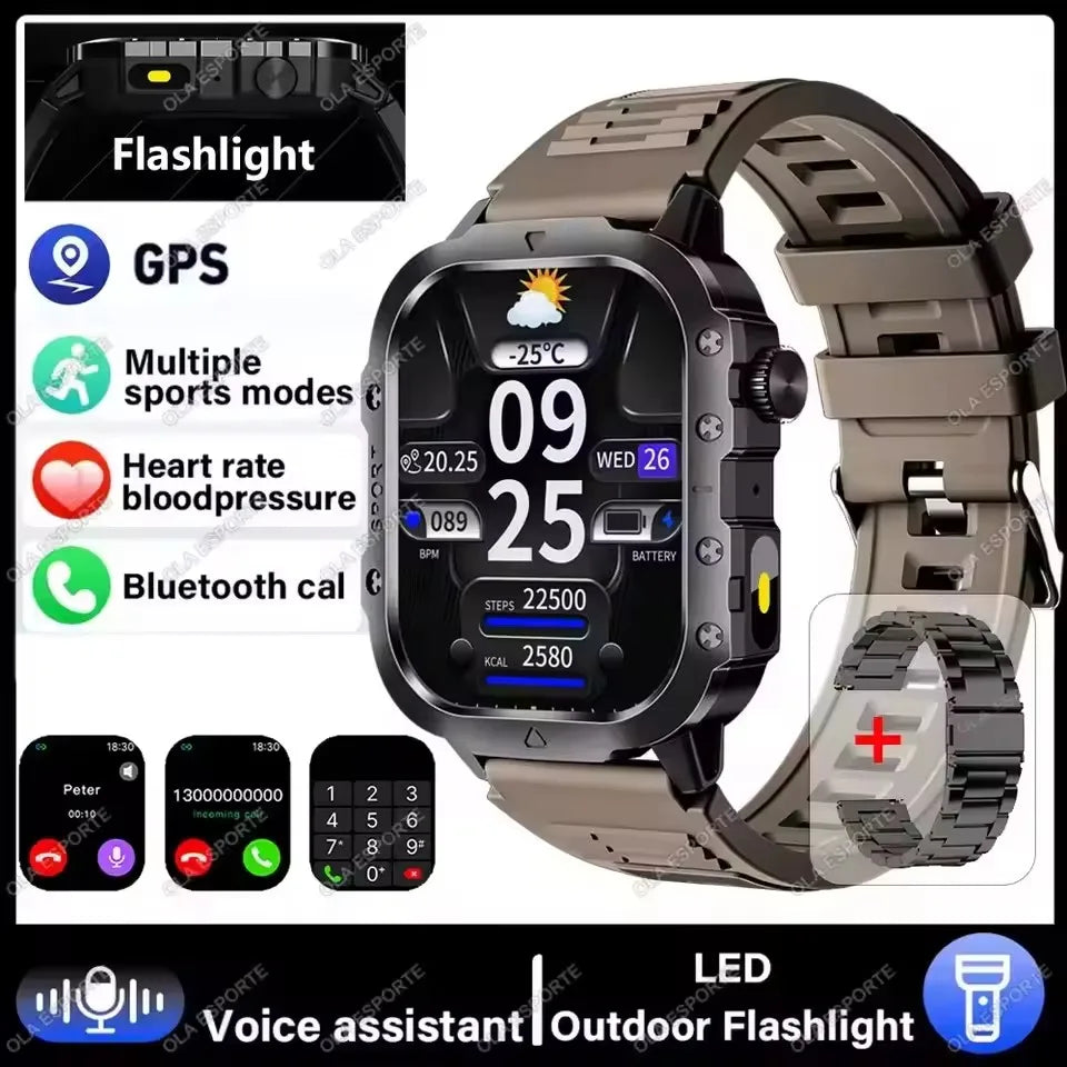 Reloj inteligente militar 2026 para hombre, 3ATM, deportivo para exteriores, rastreador de actividad física, monitor de presión arterial y salud, llamada BT, reloj inteligente con GPS