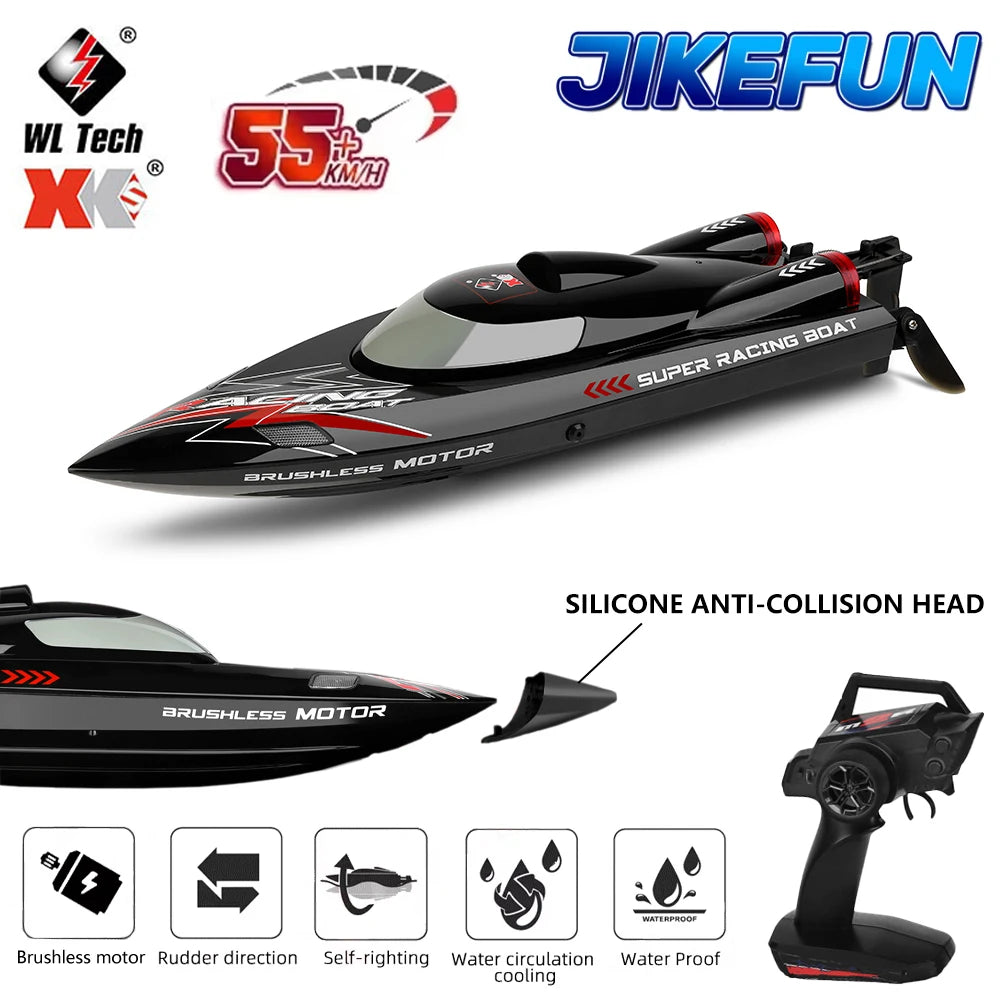 Lancha RC de alta velocidad WLtoys WL916, 2.4G, 55 KM/H, barco de carreras con motor sin escobillas, lancha rápida a control remoto, juguete para adultos con 2 baterías, modelo autoenderezable