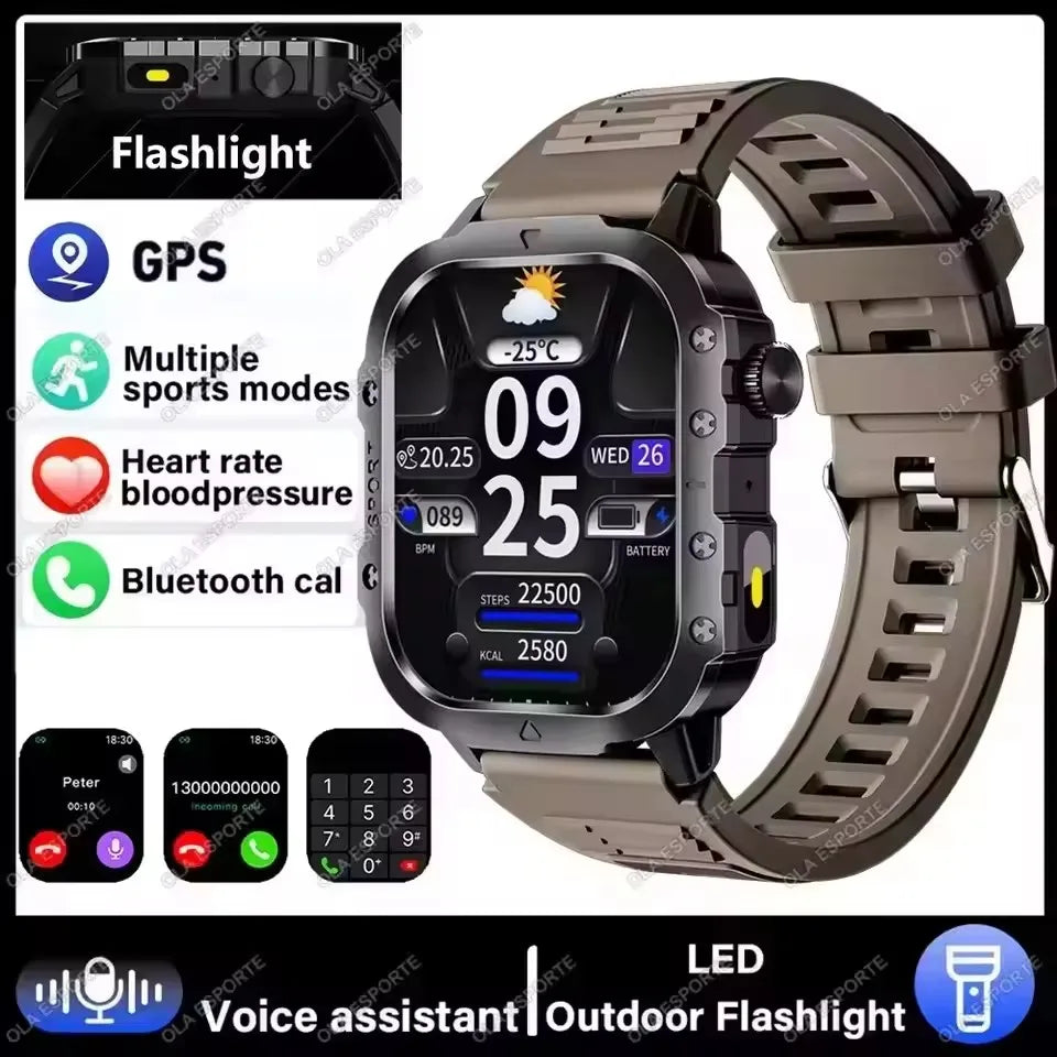 Reloj inteligente militar 2026 para hombre, 3ATM, deportivo para exteriores, rastreador de actividad física, monitor de presión arterial y salud, llamada BT, reloj inteligente con GPS