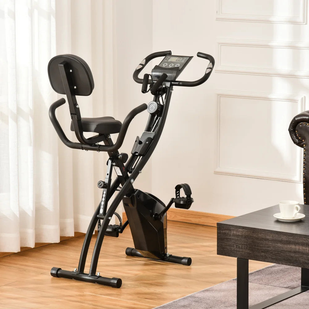Bicicleta Estática Plegable 2 en 1 para Ejercicio en Casa con Resistencia Magnética Ajustable de 8 Niveles y 1 Par de Cuerdas de Tensión