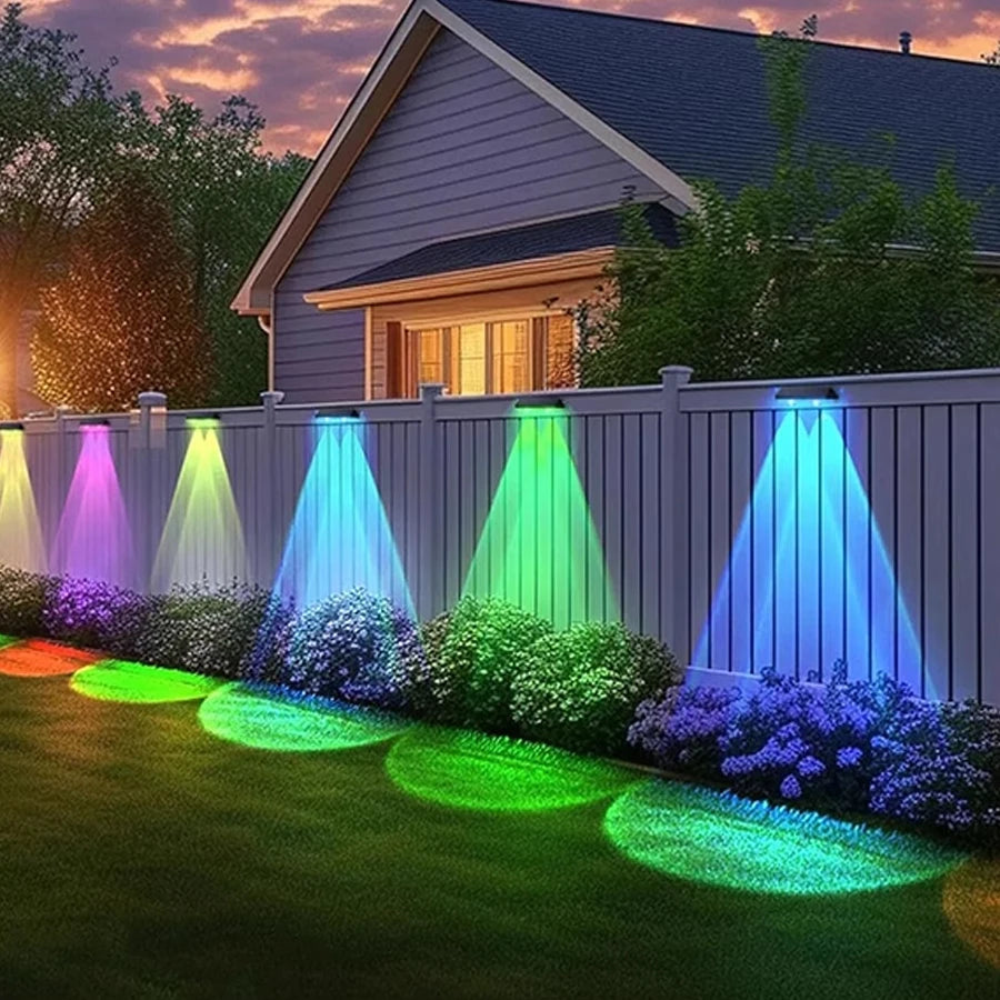 Luces solares superbrillantes, luces LED solares para escalones RGB y blanco cálido, luces para pared y valla de exterior, lámparas solares decorativas con impermeabilidad IP65