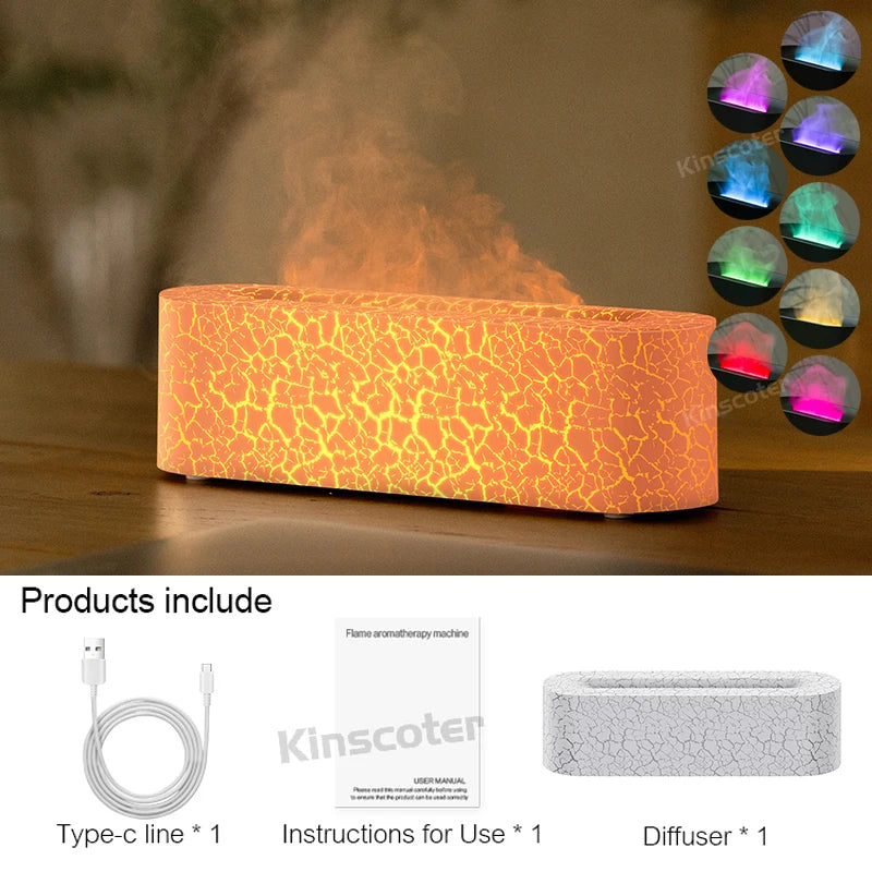 Difusor de Aroma de aceites esenciales KINSCOTER, humidificador de aire con llama, Difusor ultrasónico de niebla fría con luz nocturna de fuego realista RGB