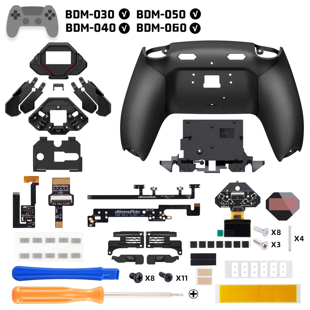 Kit de palancas traseras eXtremeRate SPARK para mando PS5 modelos BDM-030 040 050 060, conjunto de 4 botones traseros remapeables - Negro engomado