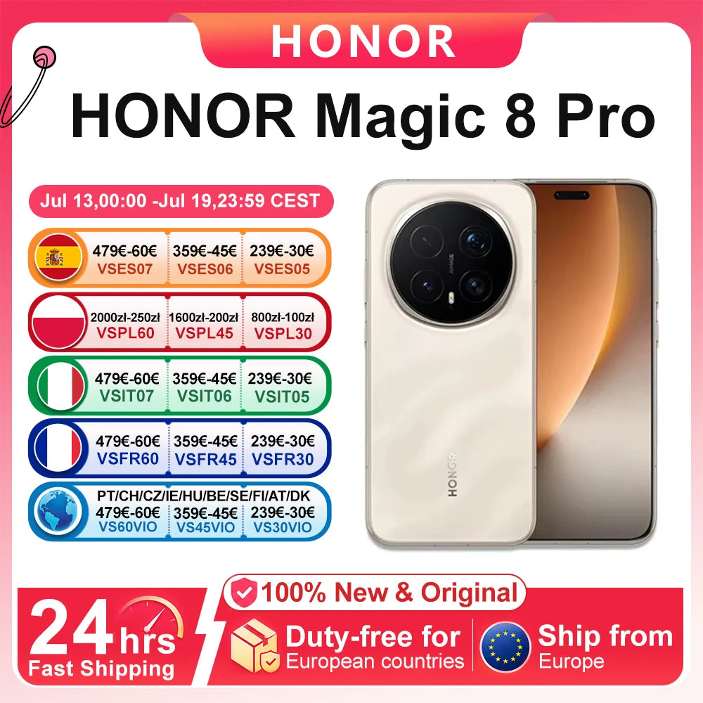 Versión Global HONOR Magic 8 Pro 5G Smartphone 12+512GB Snapdragon 8 Elite Gen 5 Pantalla OLED de 6.71'' 120Hz Cámaras IA de 200MP Carga SuperCharge de 100W Teléfono móvil 2026 Nuevo