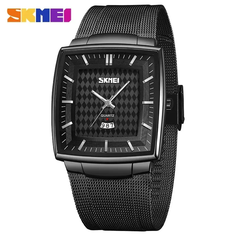 Reloj de cuarzo cuadrado de lujo SKMEI 9311 para hombre, de negocios, resistente al agua, de acero inoxidable, con calendario y fecha
