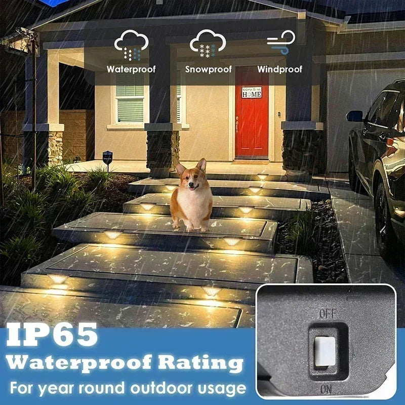 Luces solares para exteriores, lámparas para escaleras LED blanco cálido, luz para peldaños impermeable IP65, para jardín, pasarelas y caminos de escaleras