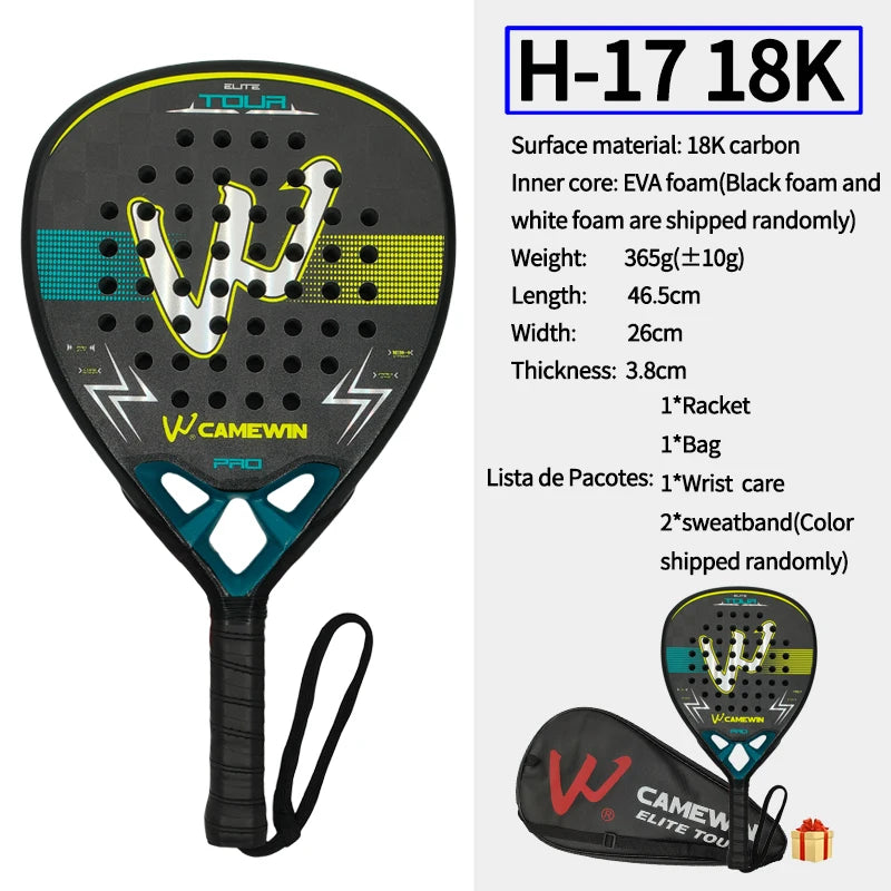 Raqueta de Padel de fibra de carbono de 18K, raqueta de Padel con núcleo de espuma viscoelástica elástica EVA, raqueta de tenis ligera, raqueta de Padel de fibra de carbono