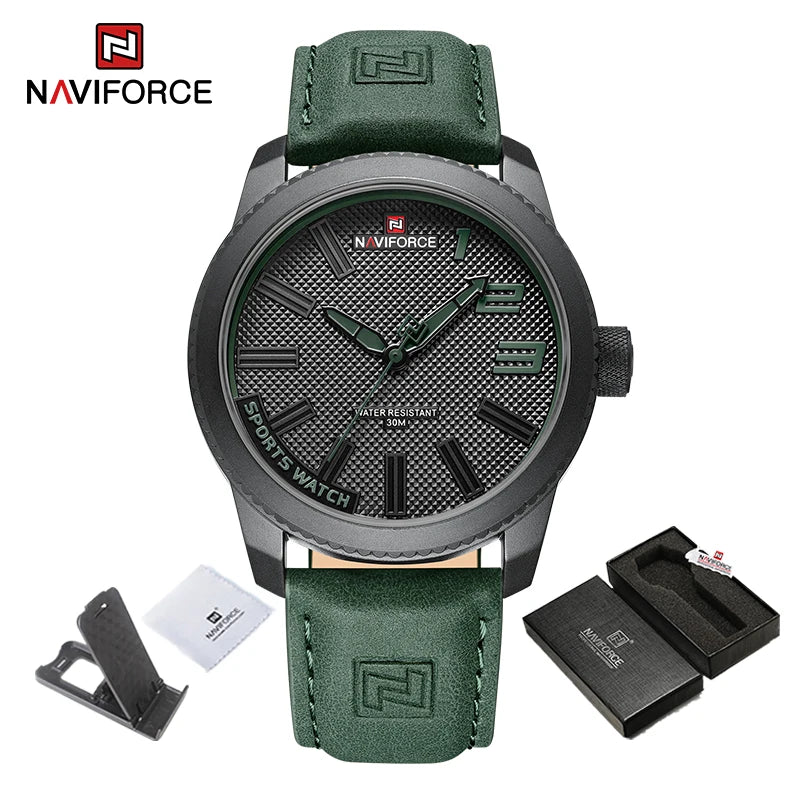 Reloj deportivo NAVIFORCE para hombre, estilo militar, resistente al agua 30 m, correa de piel, reloj de pulsera para caballero, informal y de lujo, Reloj Hombre