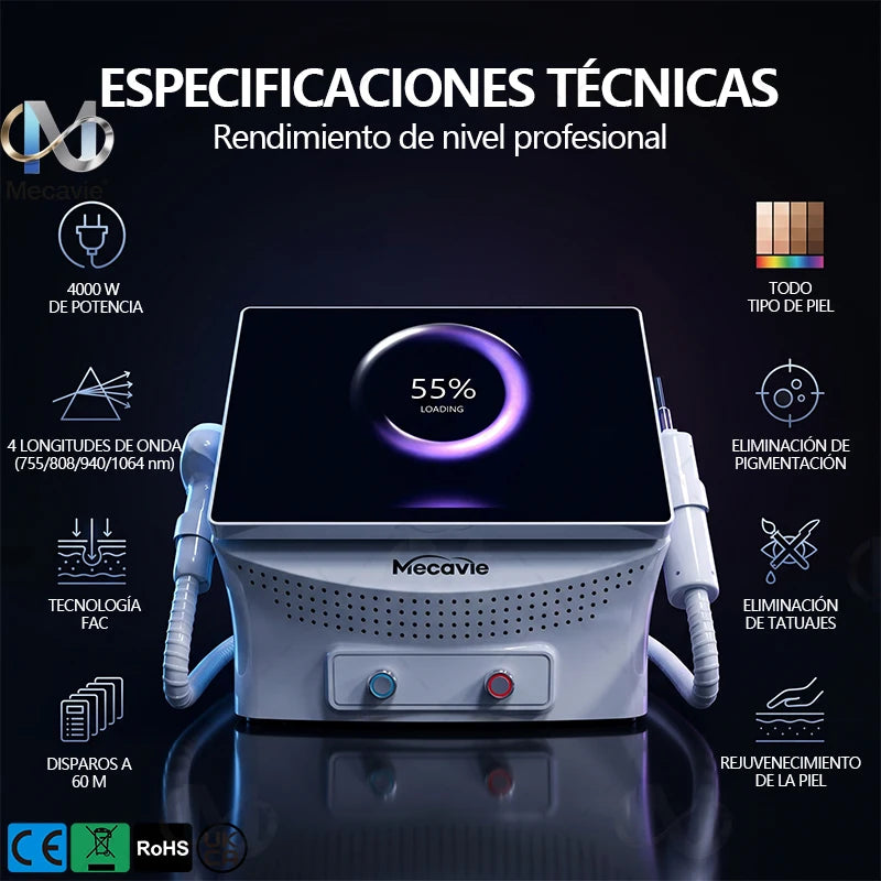 Máquina de Diodo FAC 2 EN 1 Mecavie, 5 Longitudes de Onda, 5000W, Enfriamiento con Hielo, Depilación, Eliminación de Tatuajes y Pigmentos, Equipo de Belleza para Salón