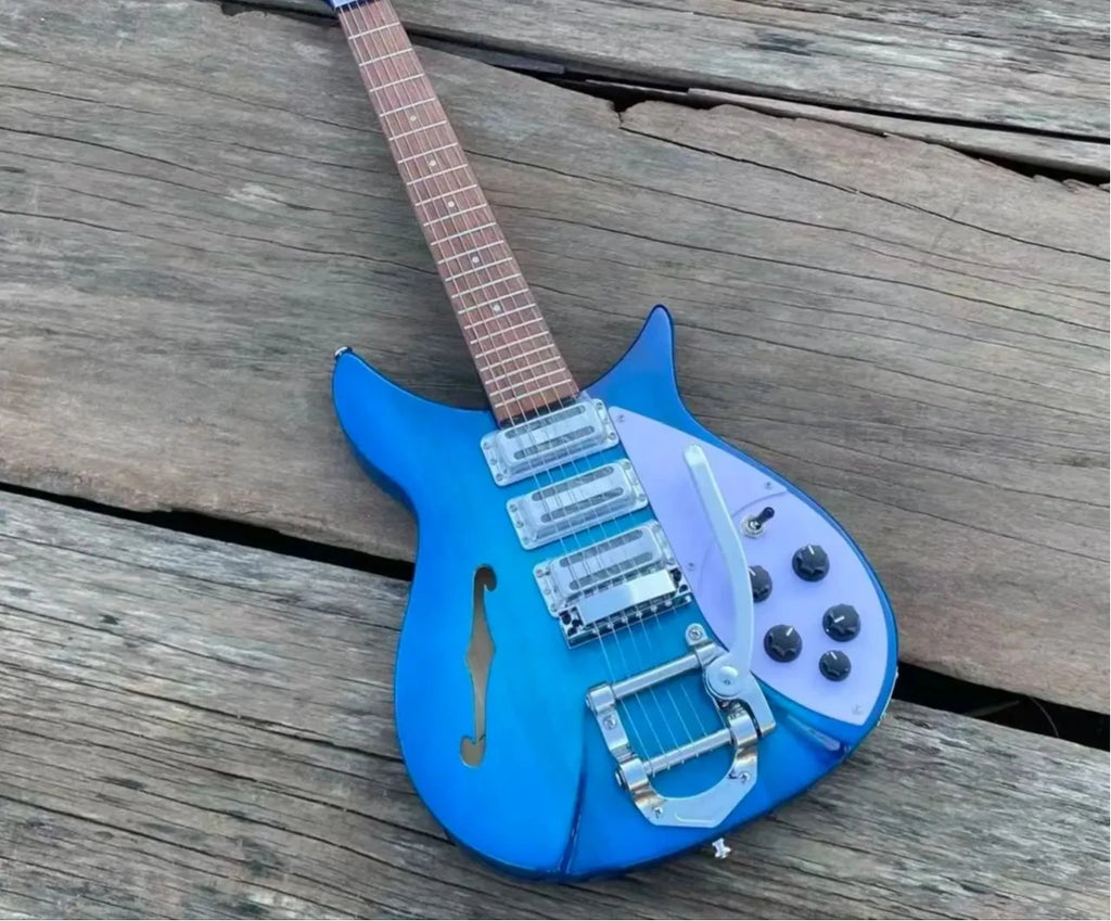 Guitarra Azul 325 con Puente Tremolo, Cuerpo Semi-Hueco con Orificios en Forma de F, Trastes de Acero Inoxidable, 3 Mini Humbuckers, Longitud de Escala de 20.75 Pulgadas, Nueva 2026