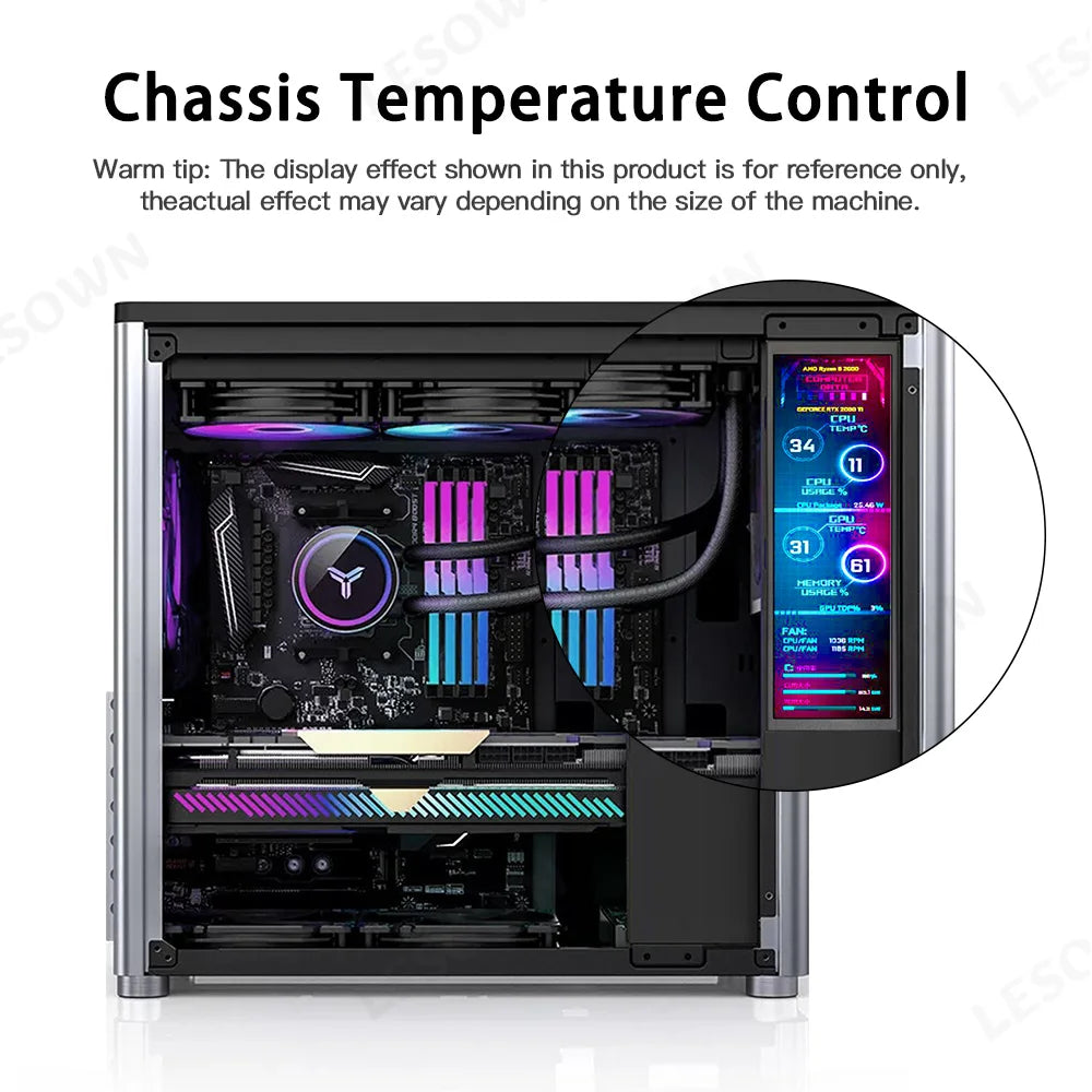 LESOWN Monitor táctil de 6,9/7,9 pulgadas, pantalla táctil HDMI larga de 1280 × 400 para Raspberry Pi, monitorización de temperatura del hardware del PC