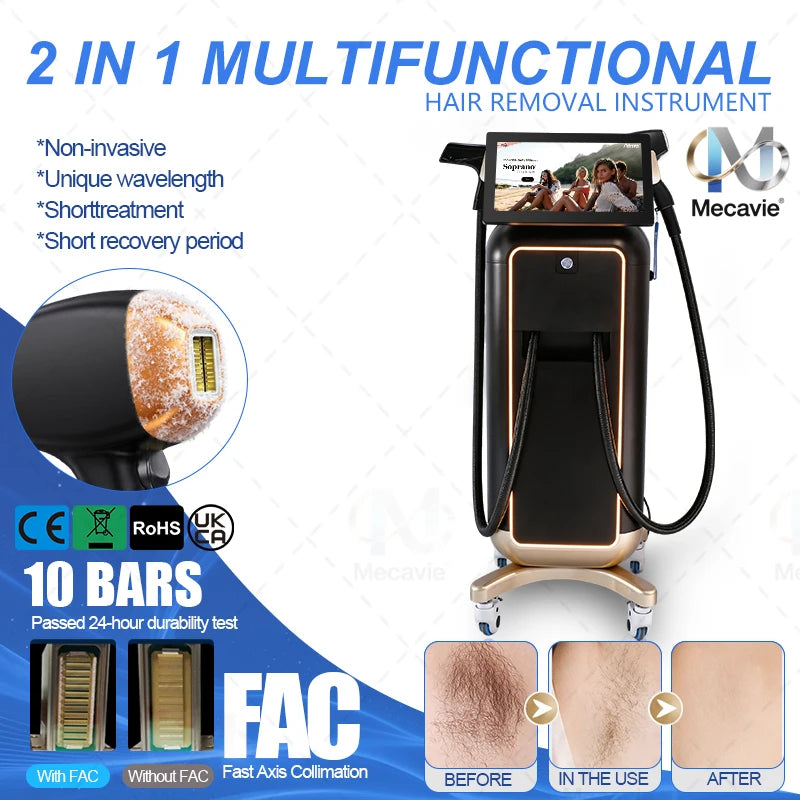 Máquina Vertical 2 en 1 de Depilación Láser de Diodo y Eliminación de Tatuajes con Picosegundos, Peeling de Carbono, Eliminación de Pigmentos de Cejas y Manchas