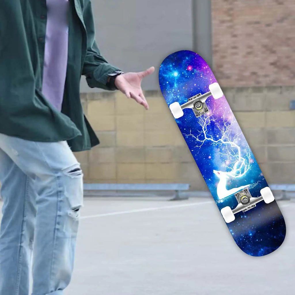 Patineta Unisex Completa con Doble Kick, Tabla de Madera Silenciosa, Diseño Cóncavo para Principiantes, Adolescentes y Jóvenes