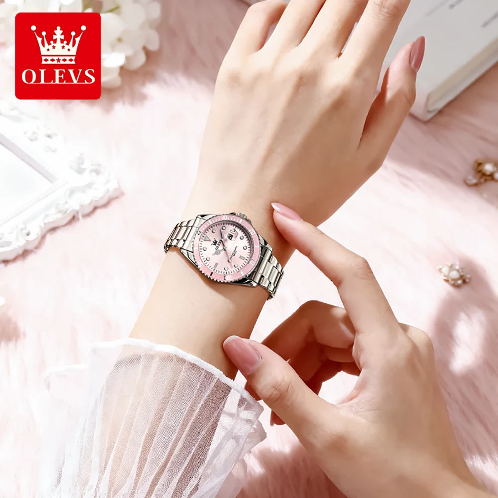 Relojes de cuarzo de lujo OLEVS para mujer, correa de acero, resistentes al agua, luminosos, relojes originales de marca superior para mujer, relojes elegantes para dama