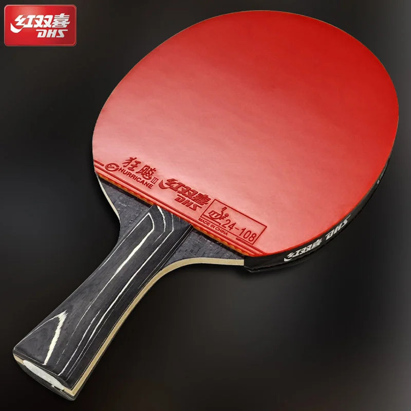 DHS DIAMOND Raqueta de tenis de mesa negra de 7 capas con gomas Hurricane 3 - Bata de paleta de Ping Pong profesional para girar y velocidad