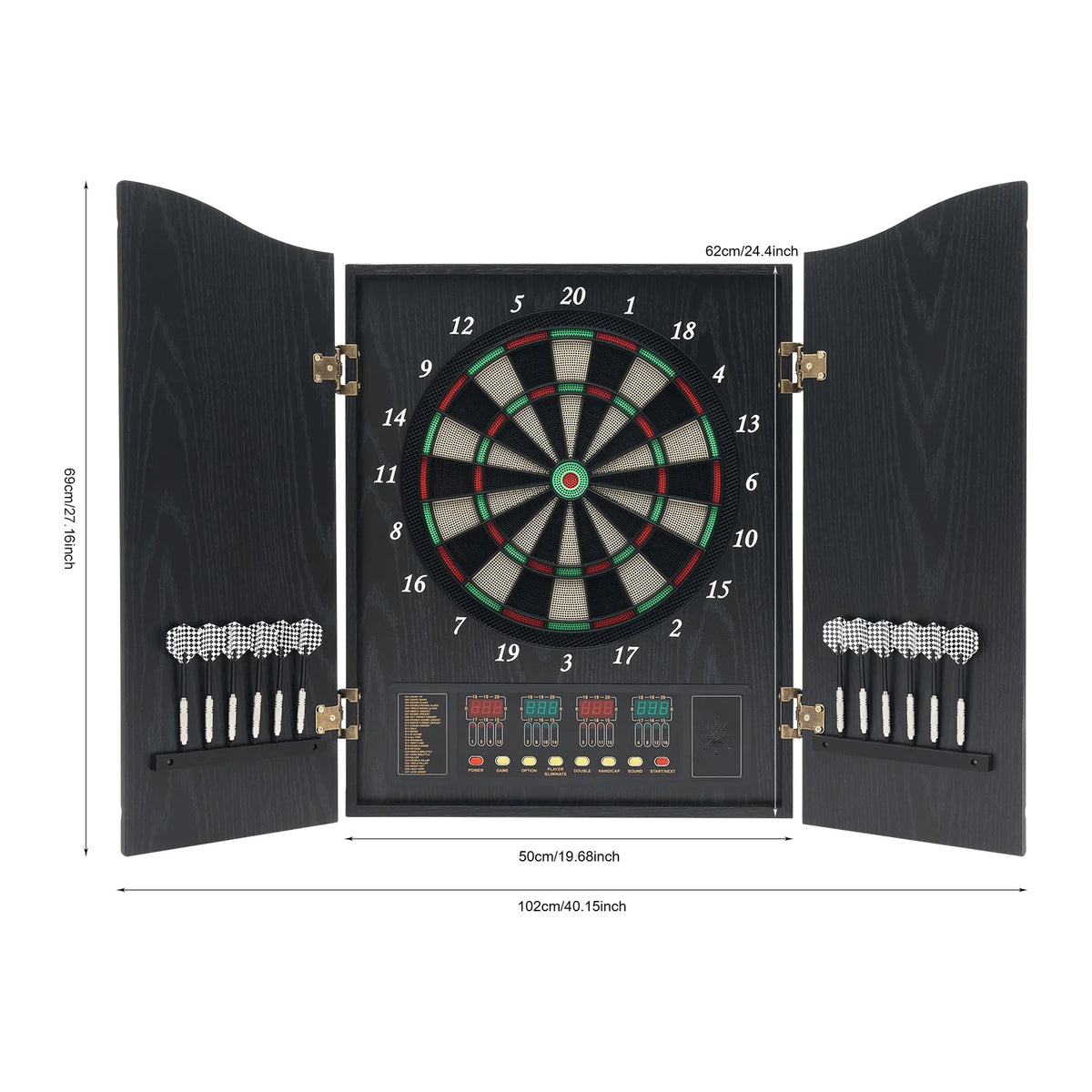 Diana de dardos electrónica montada en pared con pantallas LED, juego completo con 12 dardos y 88 puntas para 16 jugadores y 243 juegos, ideal para fiestas en casa y bares