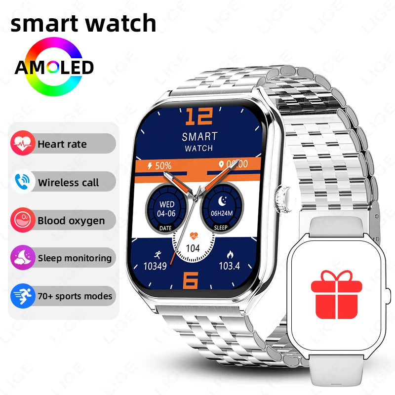 2026 New Ultra Thin SmartWatch Men 1.96"AMOLED Screen Always Show Time Heart Rate GPS Sport Waterproof Bluetooth Call Smartwatch