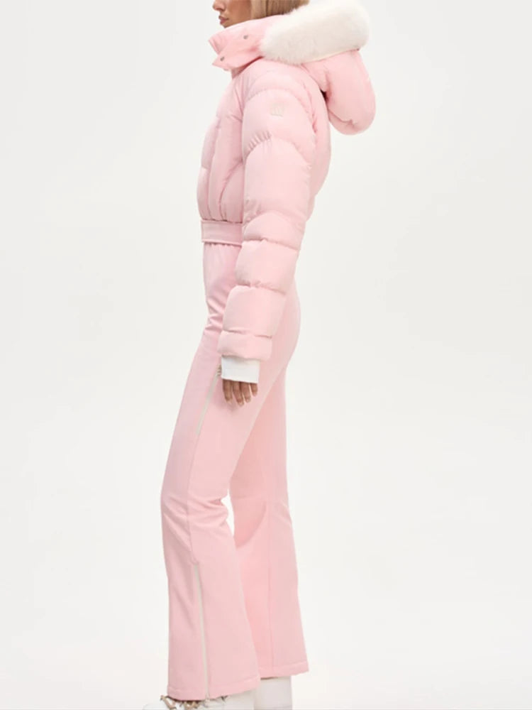 Ropa de esquí para mujer, mono, traje de esquí impermeable, prendas de vestir con capucha, trajes gruesos, ropa de nieve ajustada de manga larga para invierno y exteriores