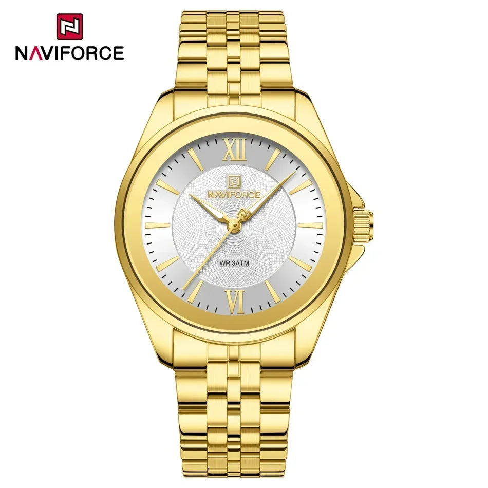 Reloj NAVIFORCE para mujer, creativo, con correa de acero inoxidable, a la moda, elegante, de cuarzo, resistente al agua 30m, reloj de pulsera femenino