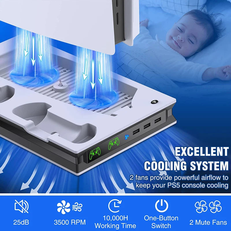 Cooling Fan For Sony Playstation 5 PS5 Game Console Play Station PS 5 Stand Accessories Controller Charger Control Base Support