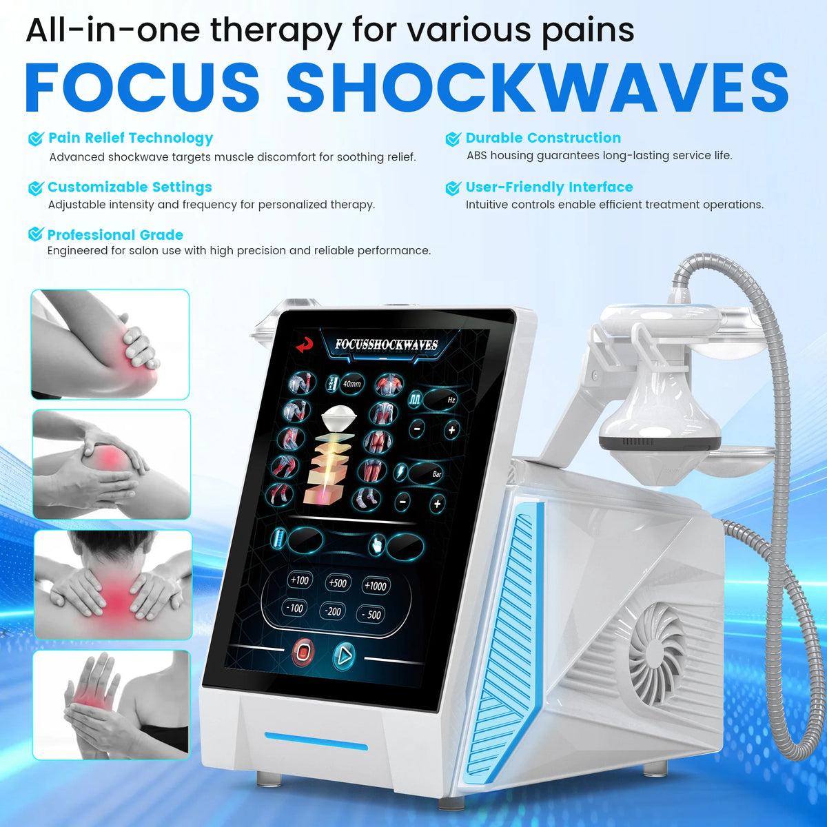 Máquina de Terapia de Ondas de Choque Extracorpóreas Enfocadas, Alivia el Dolor, Estimula el Crecimiento