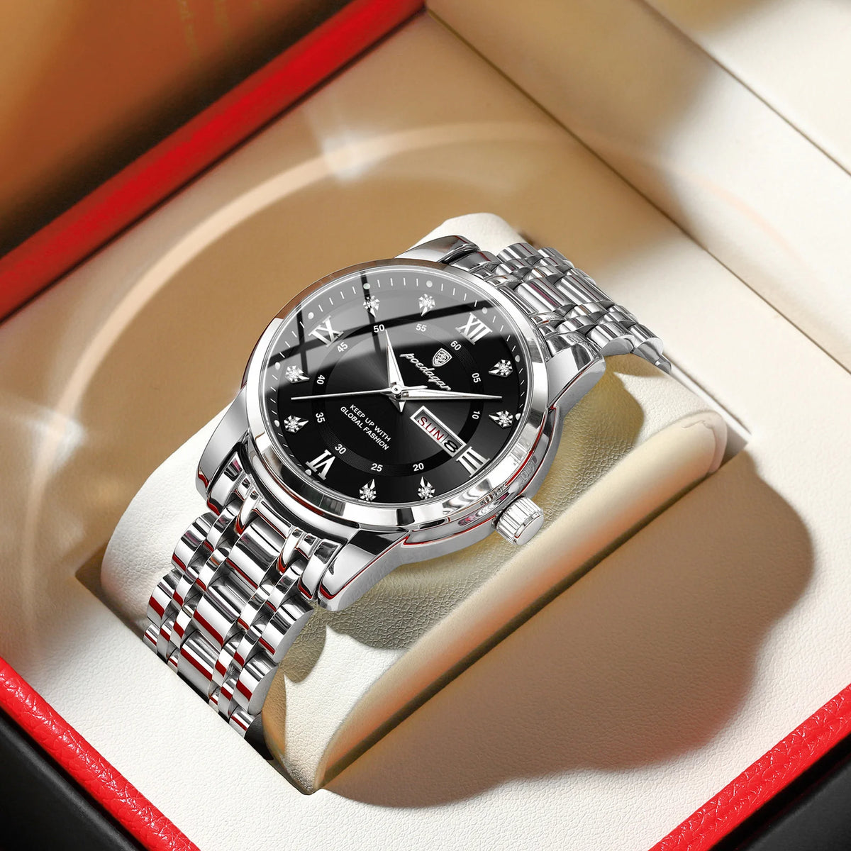 Reloj de pulsera para hombre POEDAGAR de lujo y tendencia, resistente al agua, de acero inoxidable, luminoso, con fecha y día, reloj de cuarzo a la moda para hombre