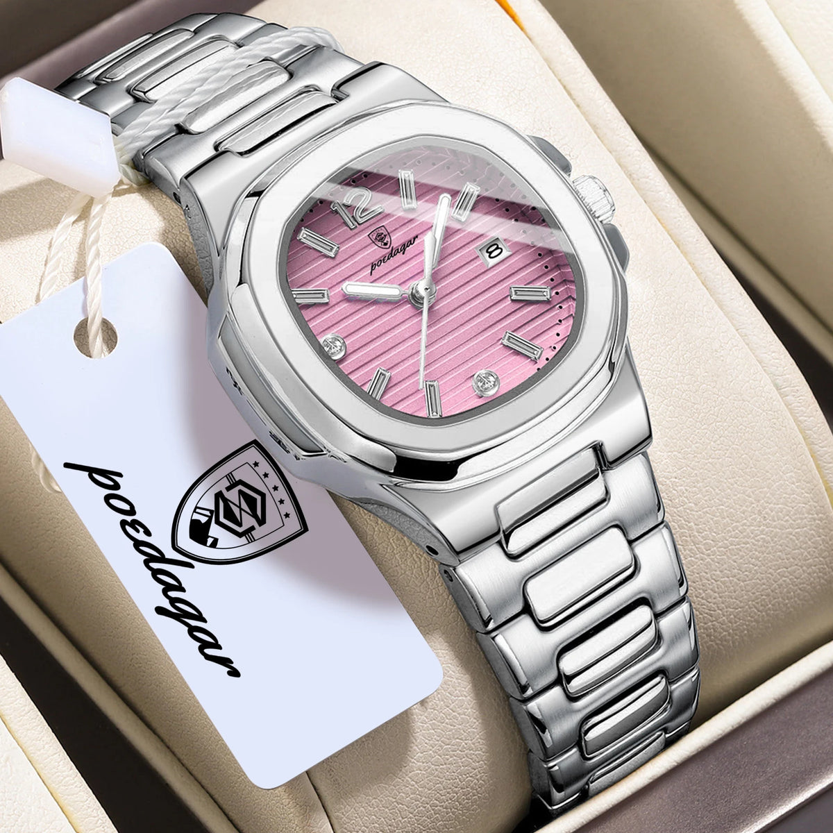 POEDAGAR Reloj de mujer de moda, luminoso, impermeable, de acero inoxidable, reloj de cuarzo con fecha, elegante reloj de pulsera para dama