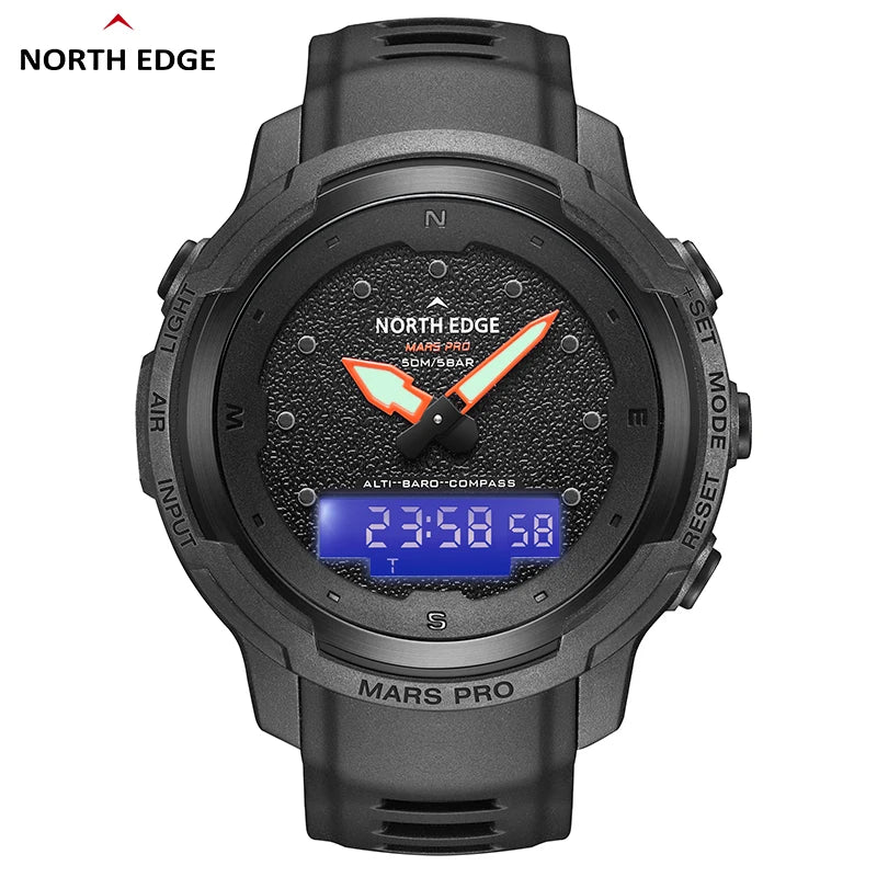Reloj deportivo digital para hombre NORTH EDGE MARS Pro, caja de fibra de carbono, altímetro, barómetro, brújula, resistente al agua 50M