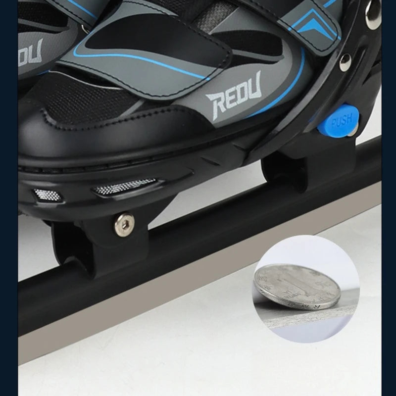Patines de Hielo Ajustables para Niños, Forrados de Forro Polar, Cuchillas de Acero al Carbono Reforzadas, Botas de Patinaje sobre Hielo para Niños Principiantes