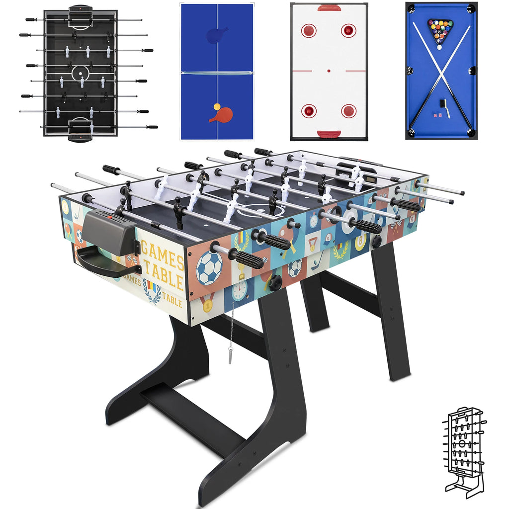 HLC 4-in-1 multi-game Table, Integrating Foosball, Billiards, Ping-Pong and Air Hockey, Ideal for Adults and Children, It Is the best light