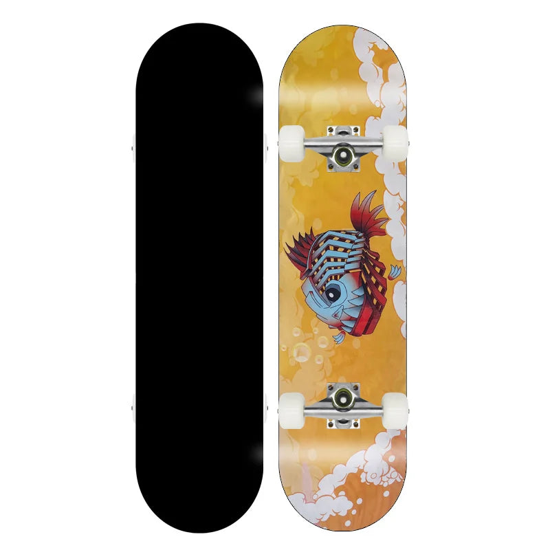 Patineta Completa para Trucos de Doble Patada, Madera de Arce, 4 Ruedas, Impresión por Transferencia de Calor, para Principiantes, Adultos y Niños